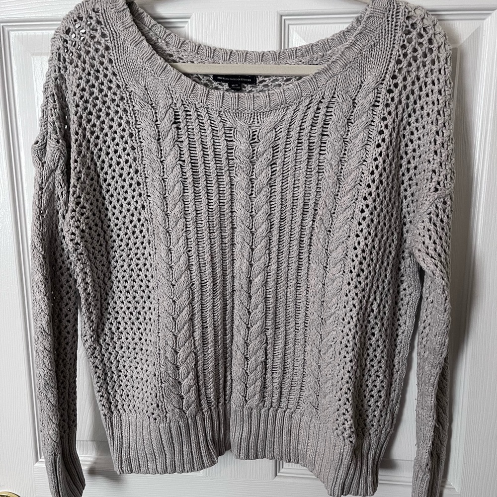American Eagle Outfitters Light Gray Cable Knit Sweater